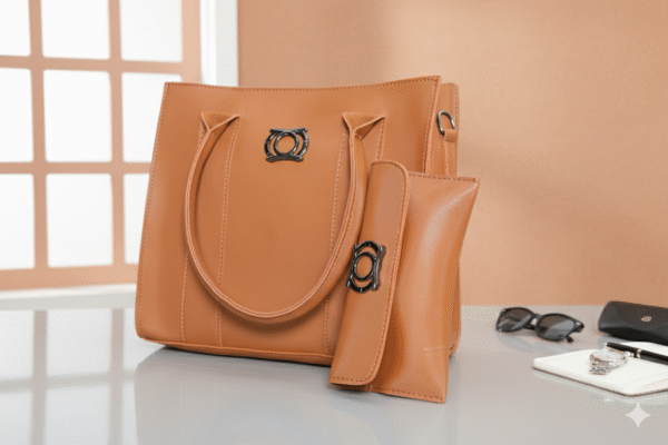 elegant brown handbag with matching wallet