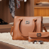elegant brown handbag with matching wallet