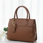 classic brown handbag with golden branding