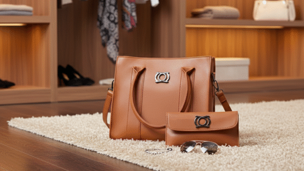 elegant brown handbag with matching wallet