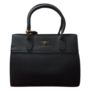 classic black handbag with golden branding