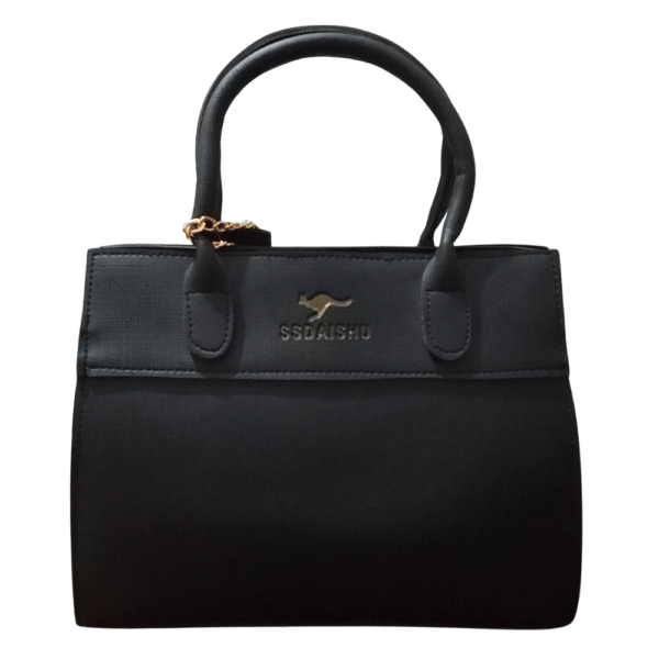classic black handbag with golden branding